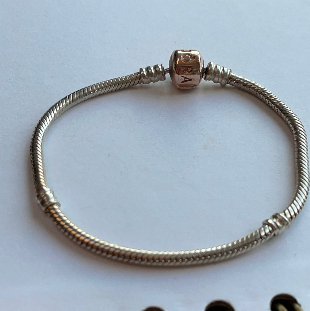 Genuine Pandora Rose Gold Clasp Snake Chain Bracelet Sizes