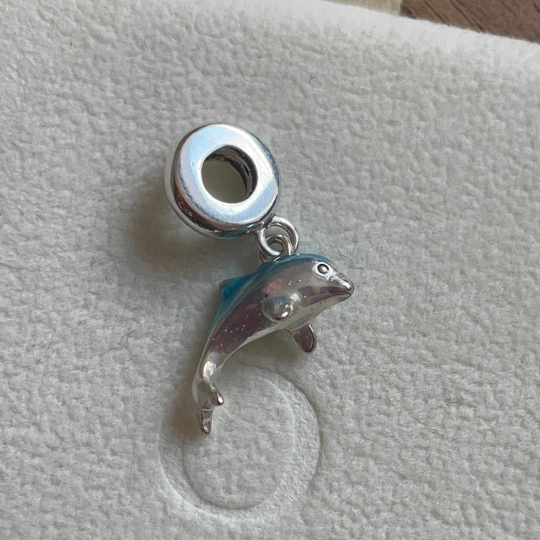 Genuine Pandora Enamel Summer Dolphin Dangle with CZ Holder
