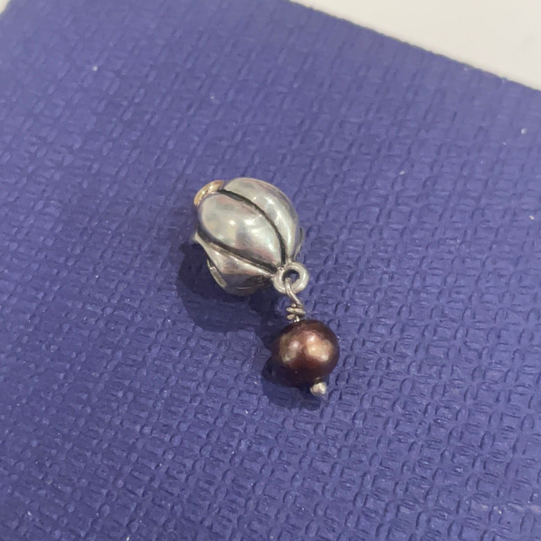 Genuine Pandora Dangle Two Tone Pearl purple Dangle Charm