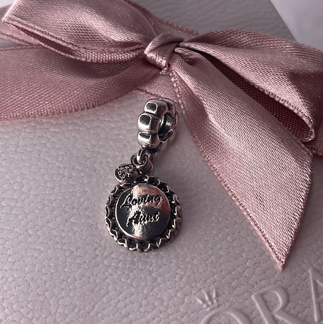 Genuine Pandora Loving Aunt Dangle Charm with Pave Drop