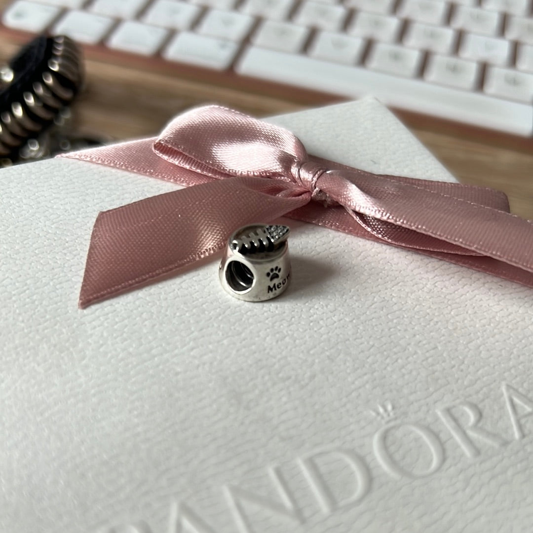 Genuine Pandora Pave Cat Bowl Charm Meow