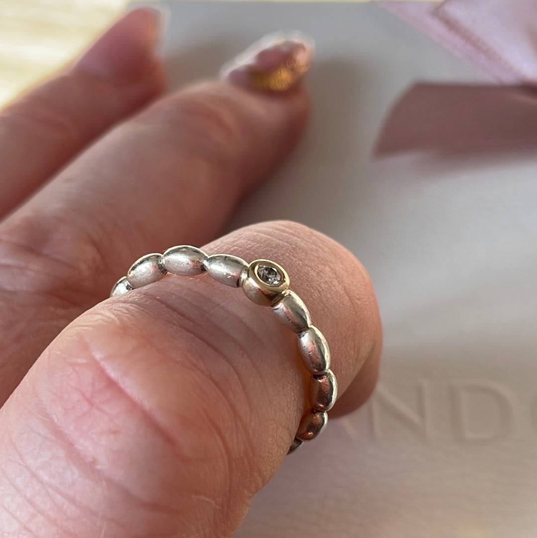 Genuine Pandora Rice Grain Two Tone Ring Diamond Size 54 HYPER RARE