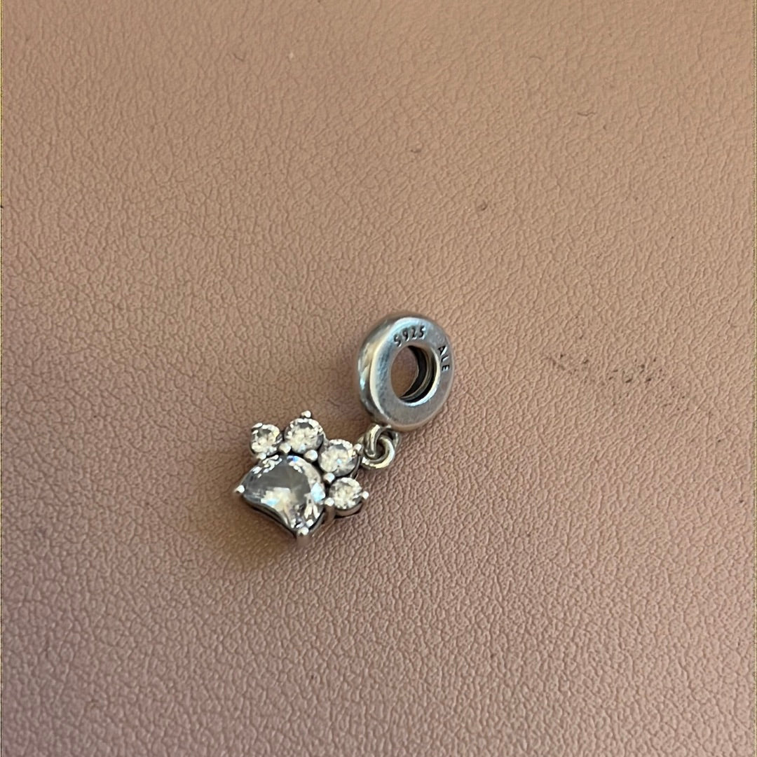 Genuine Pandora Sparkling Pet Paw Print Dangle Charm