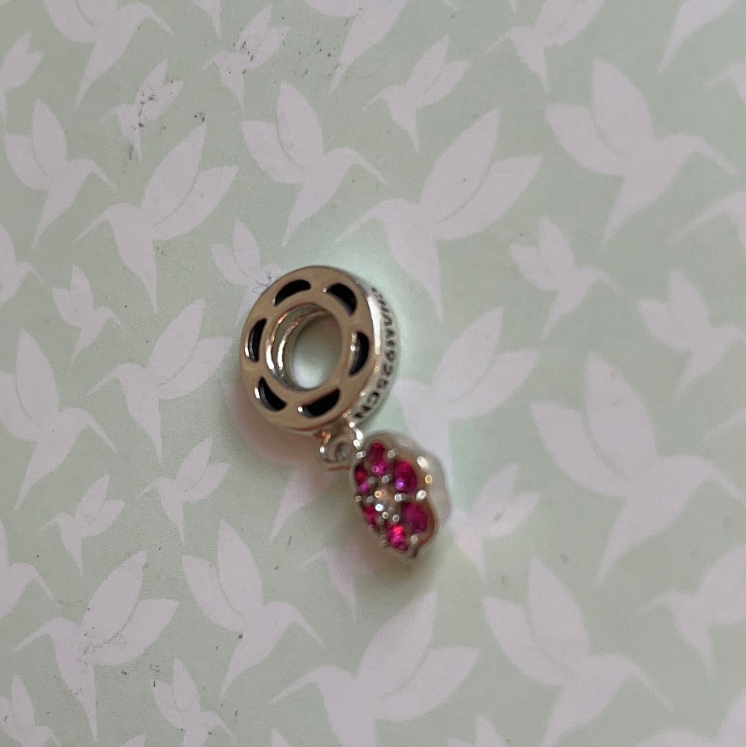 Genuine Chamilia Small Clear and Pink Pave Flower Dangle Charm