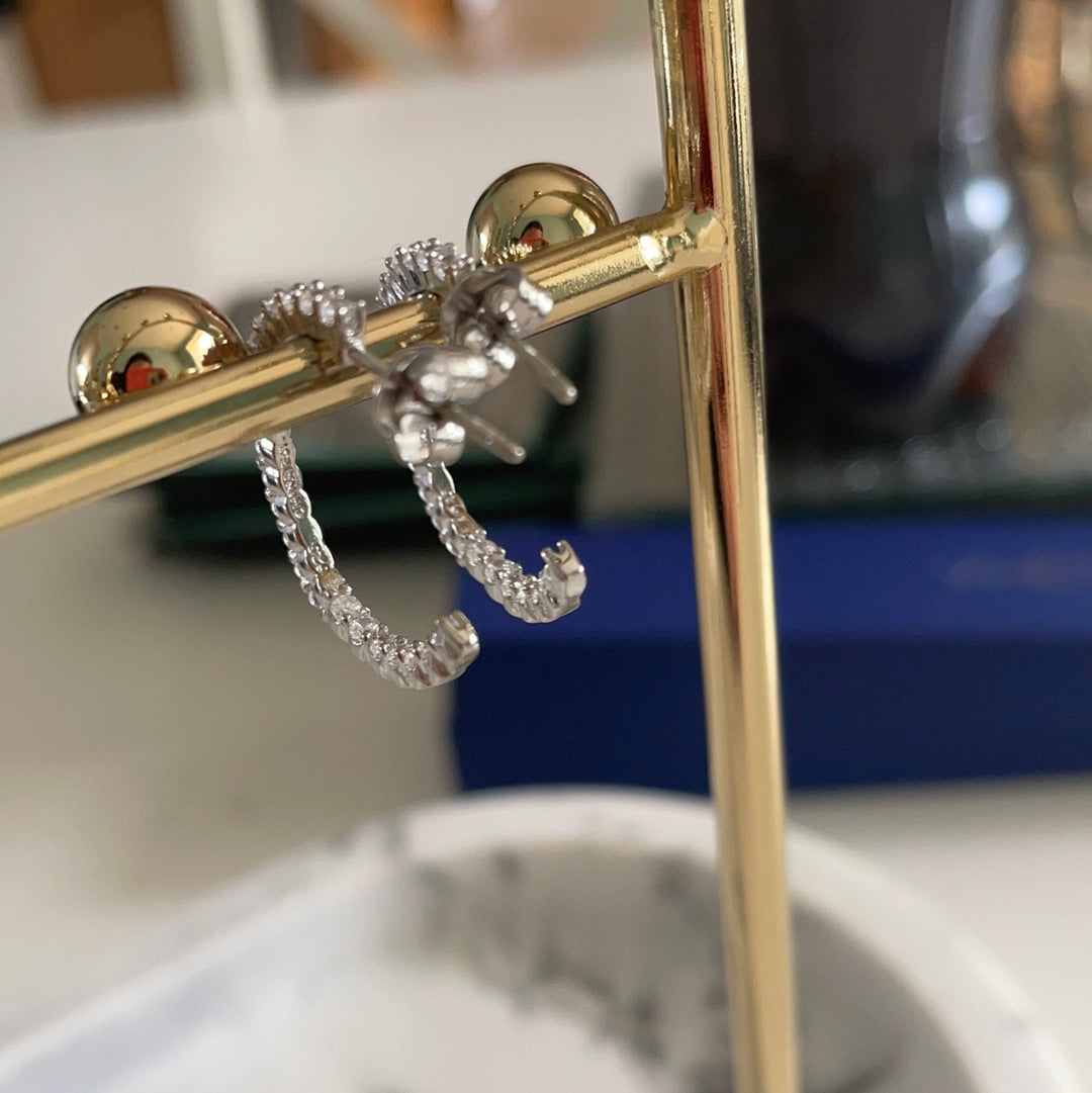 Brand New Medium Half Hoop Dangle Pave CZ Earrings
