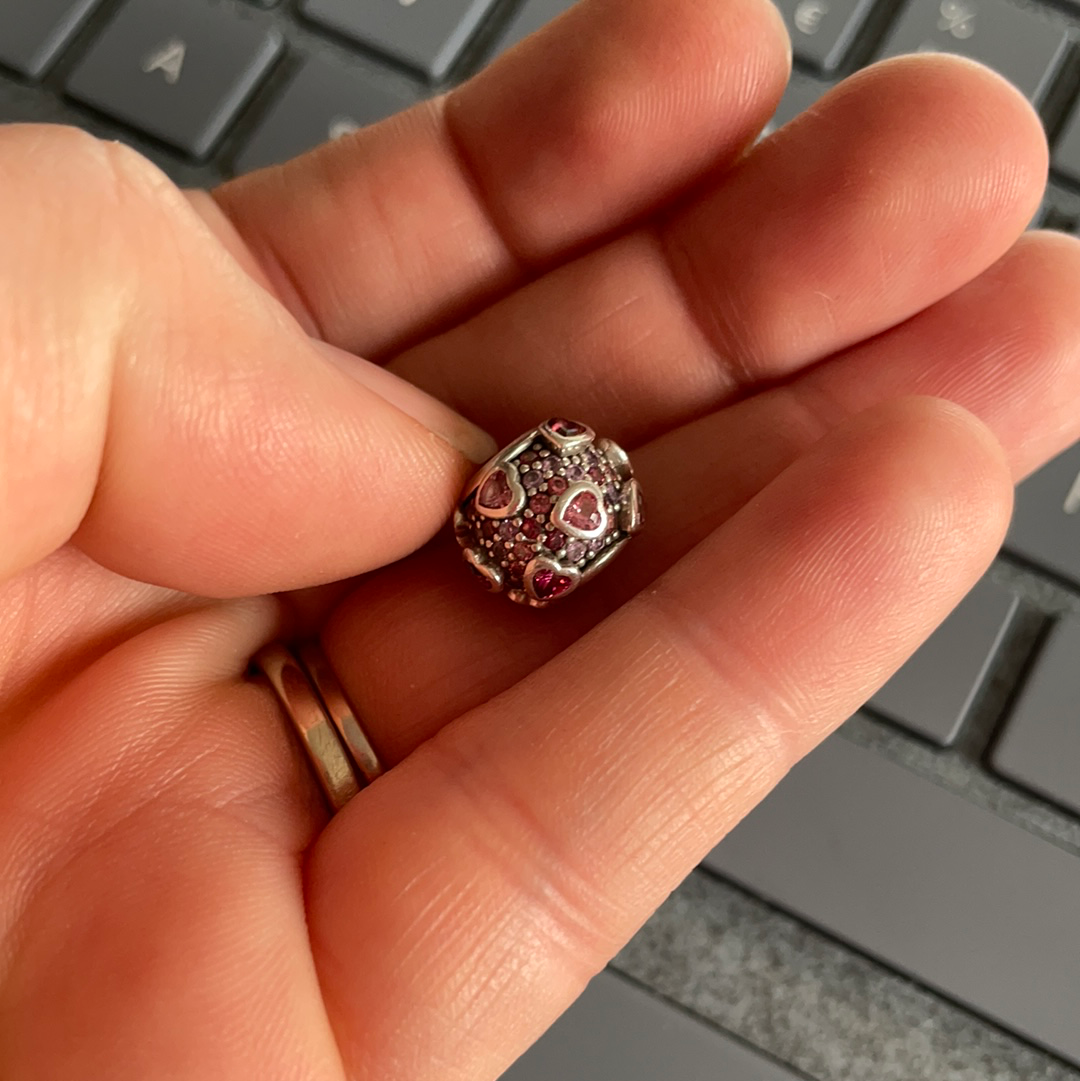 Genuine Pandora Pink and Red Raised Hearts Pave Ball