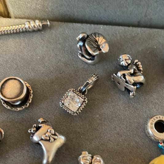 Genuine Pandora Silver/ Rose Gold Pave Square Sparkling Pendant Charm