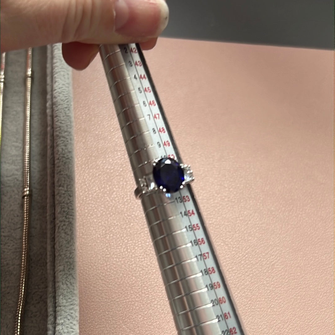 Sterling Silver Ring Beautiful Blue and Clear Stones 52