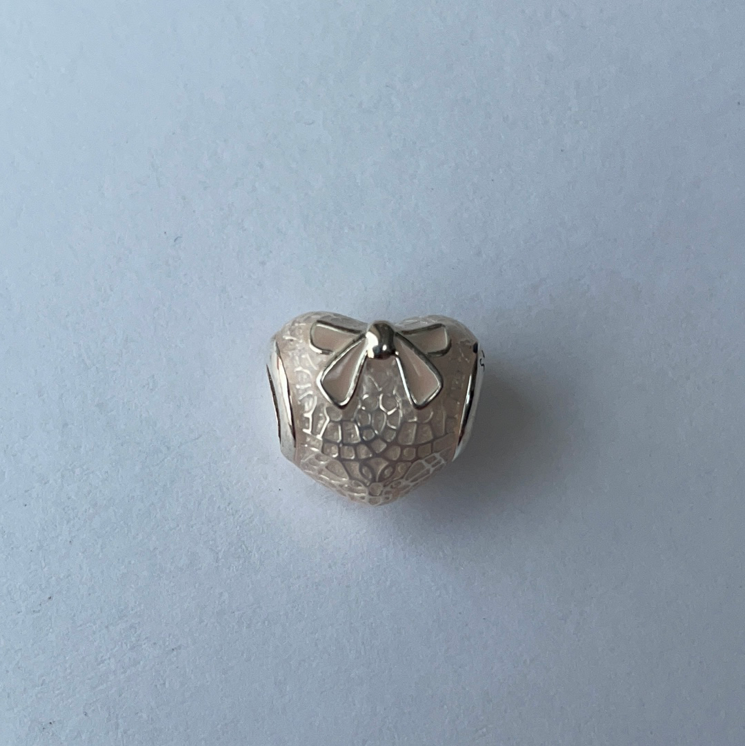 Genuine Pandora Enamel Pale Pink Heart Charm With Bow