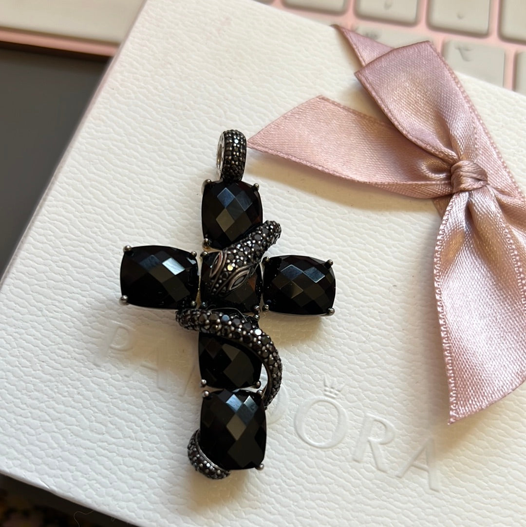 Genuine Thomas Sabo Pave Snake and Onyx Large Cross Rare Pendant