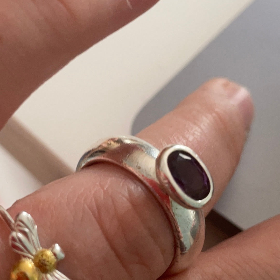 Genuine Links of London Sterling Silver Rare and Retired Amethyst Ring in Size 55 HTF