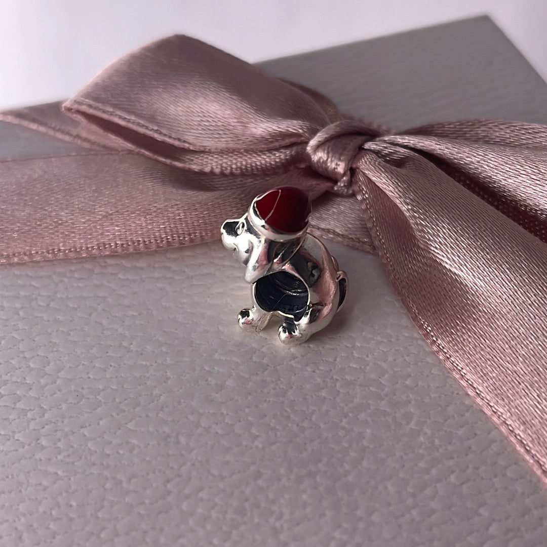 Genuine Pandora Christmas Dog With Santa Hat Charm