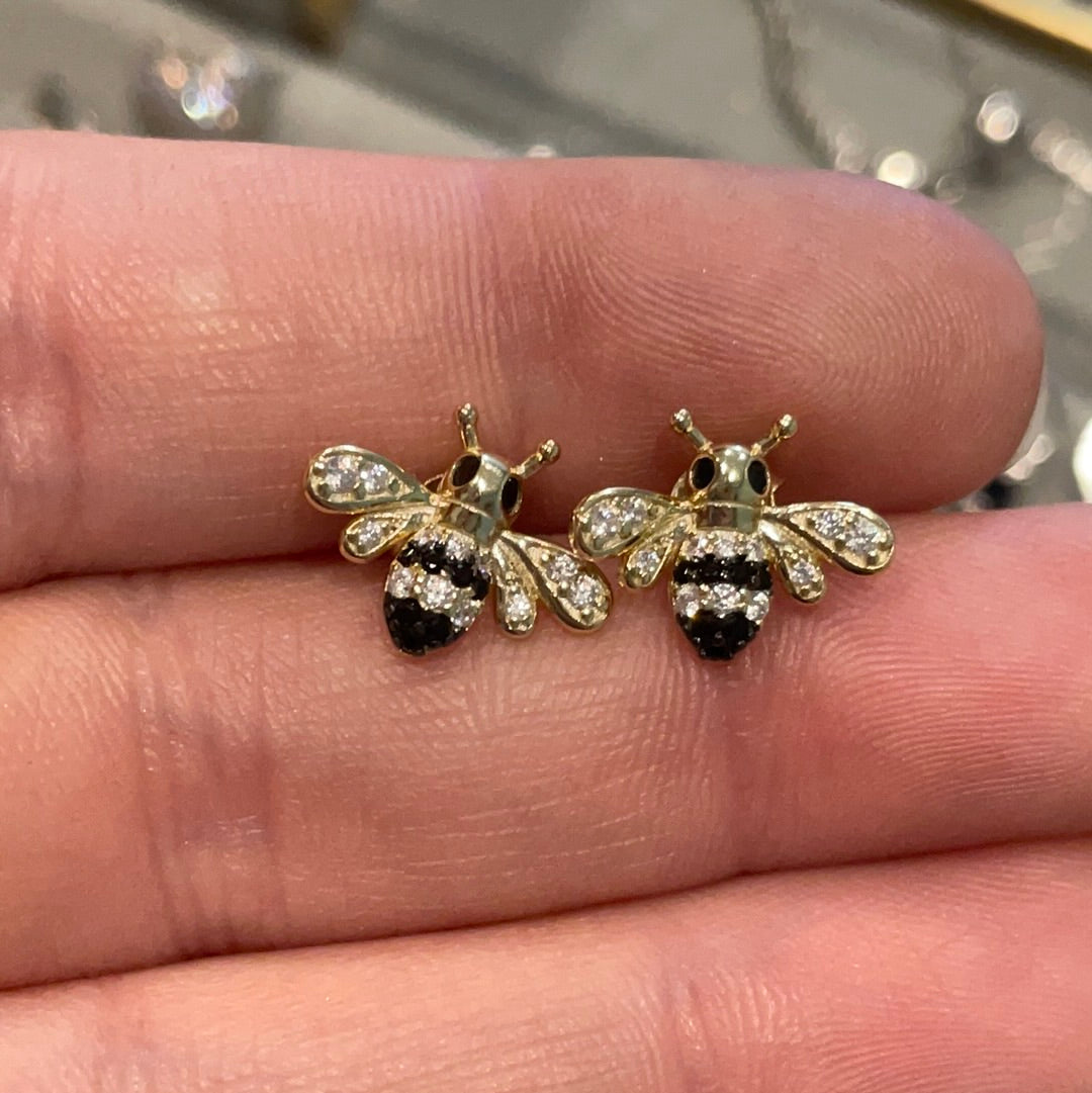 Brand New Sterling Silver Gold Plated Pave Bee Earrings Beautiful CHOICE OF TWO