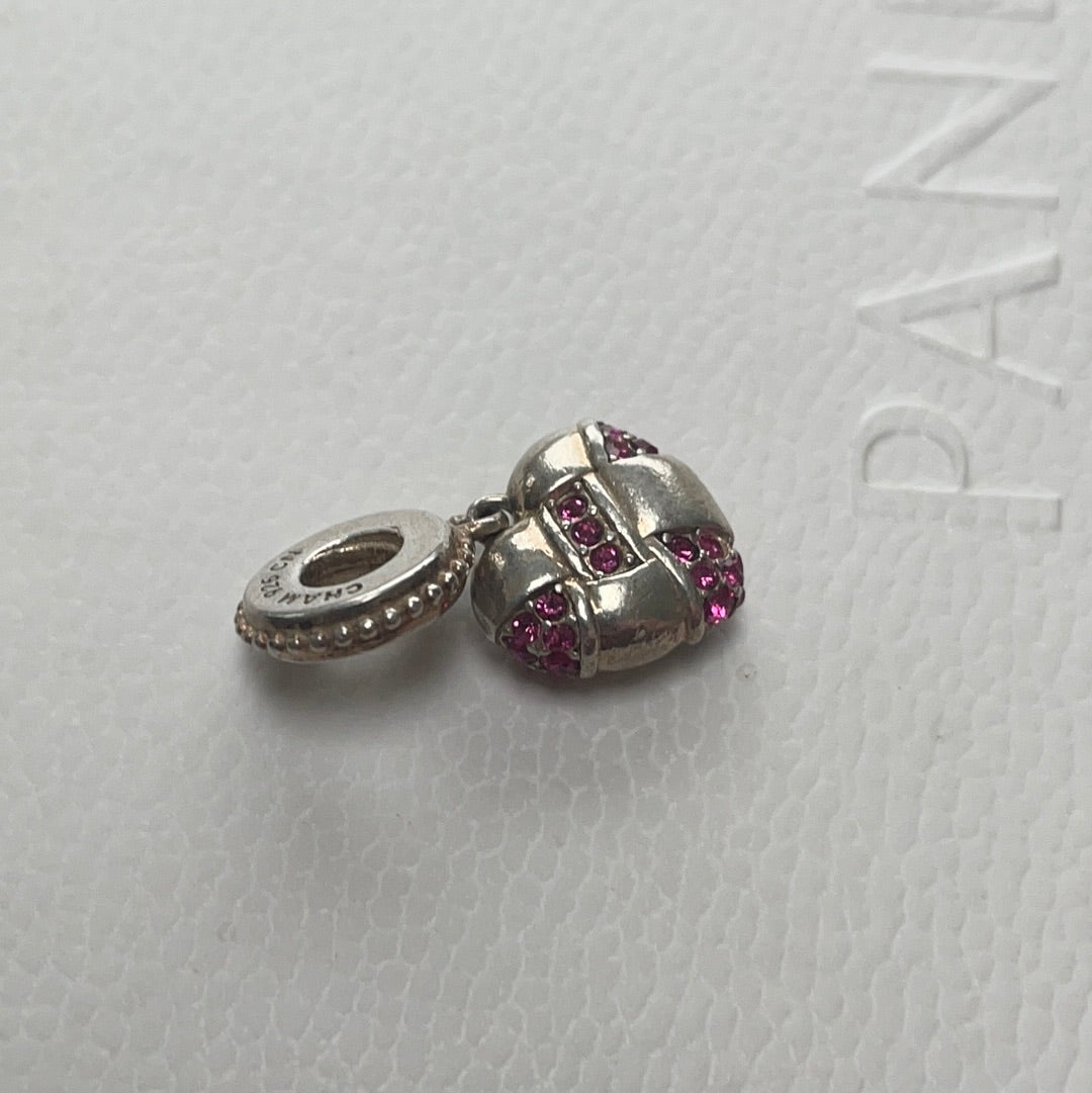 Genuine Chamilia Pink CZ Stone Dangle Heart Charm Pendant