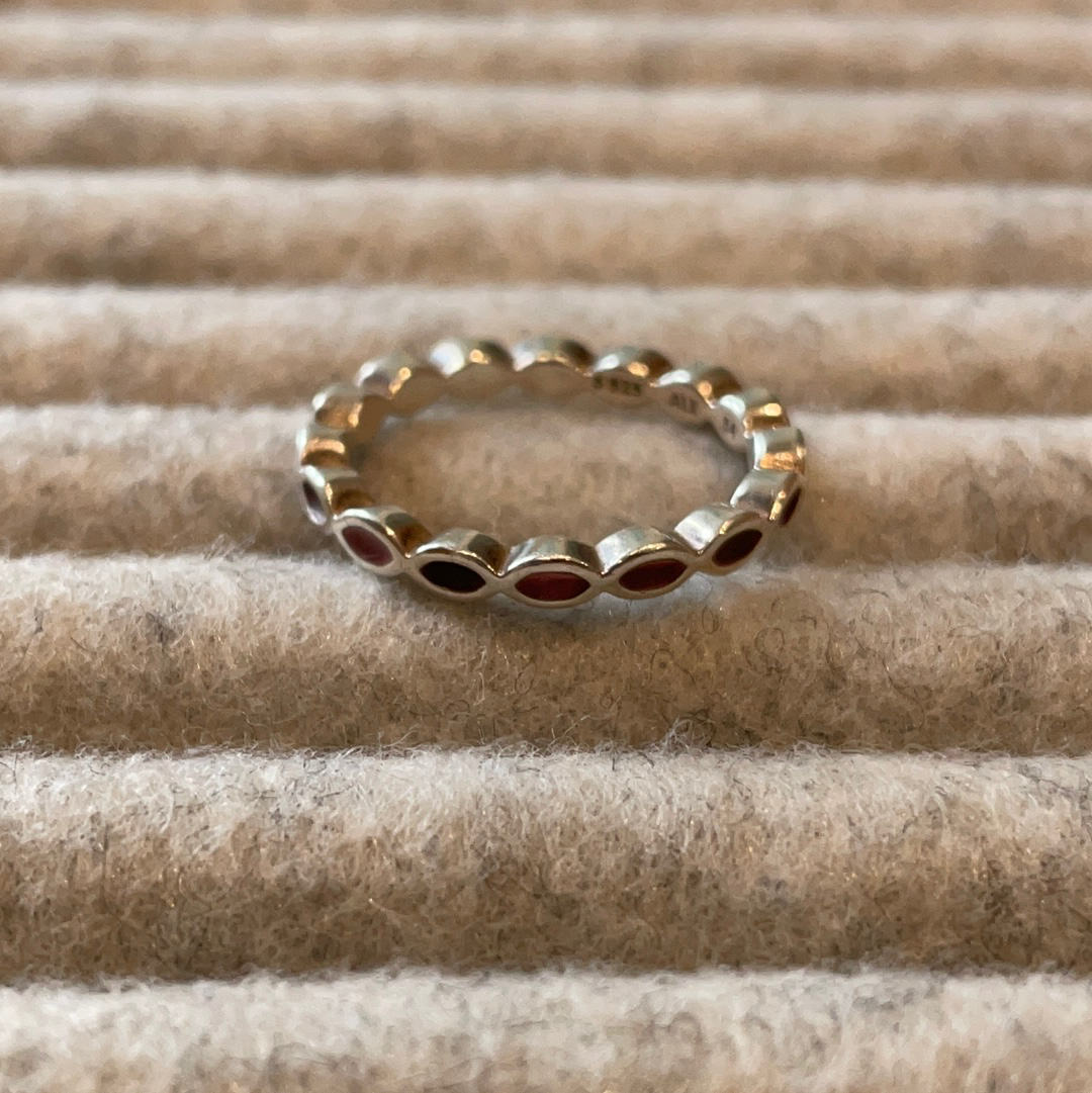 Genuine Pandora Pink and Brown Enamel Geometric Shape Ring Size 54 SALE