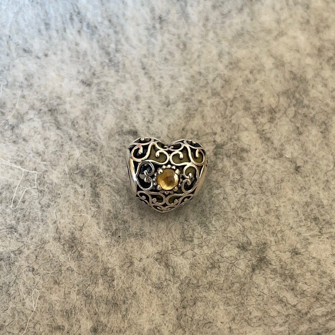 Genuine Pandora Birthstone Heart Yellowy Orange Stone