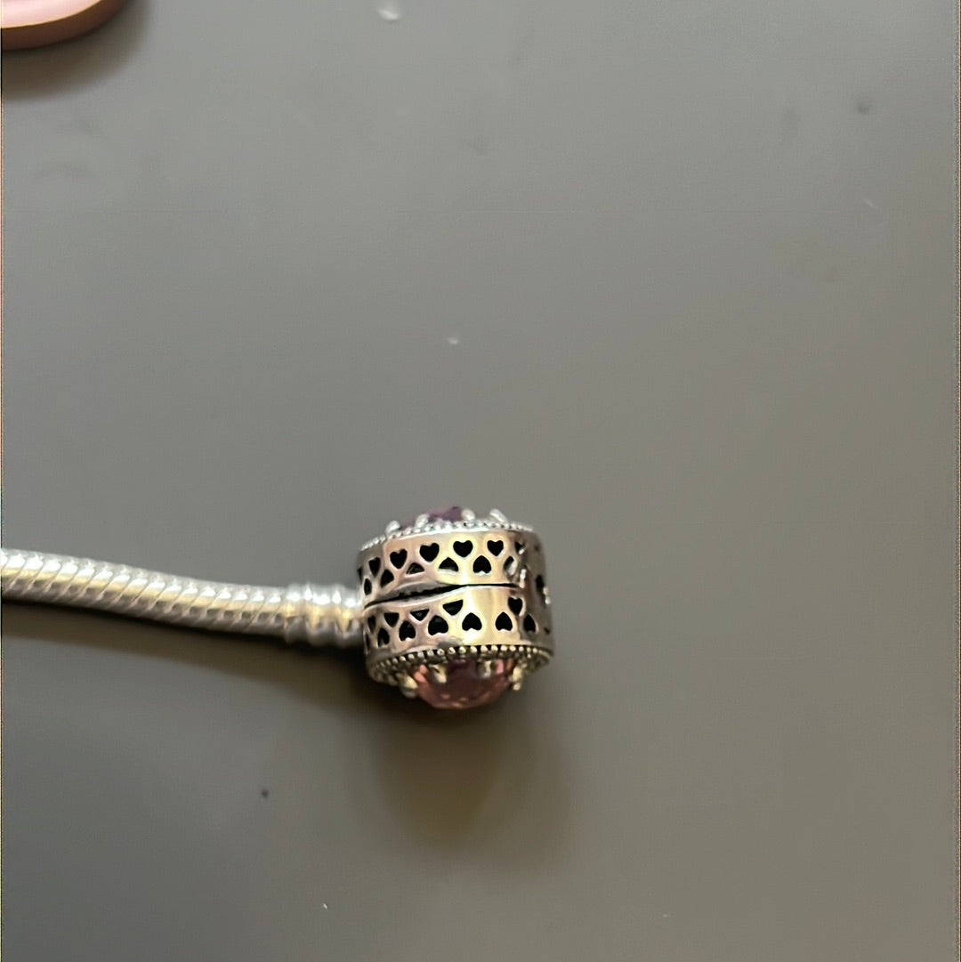 Sterling Silver Radiant Hearts Pink Pave Clasp 19cm Moments Bracelet