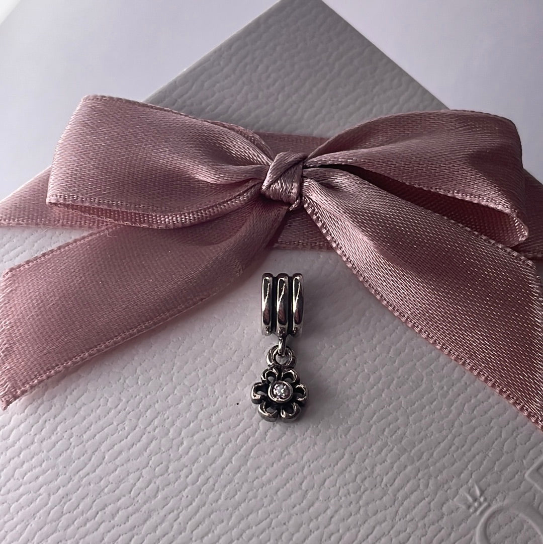 Genuine Pandora Open work Flower Daisy with Stone Dangle Charm