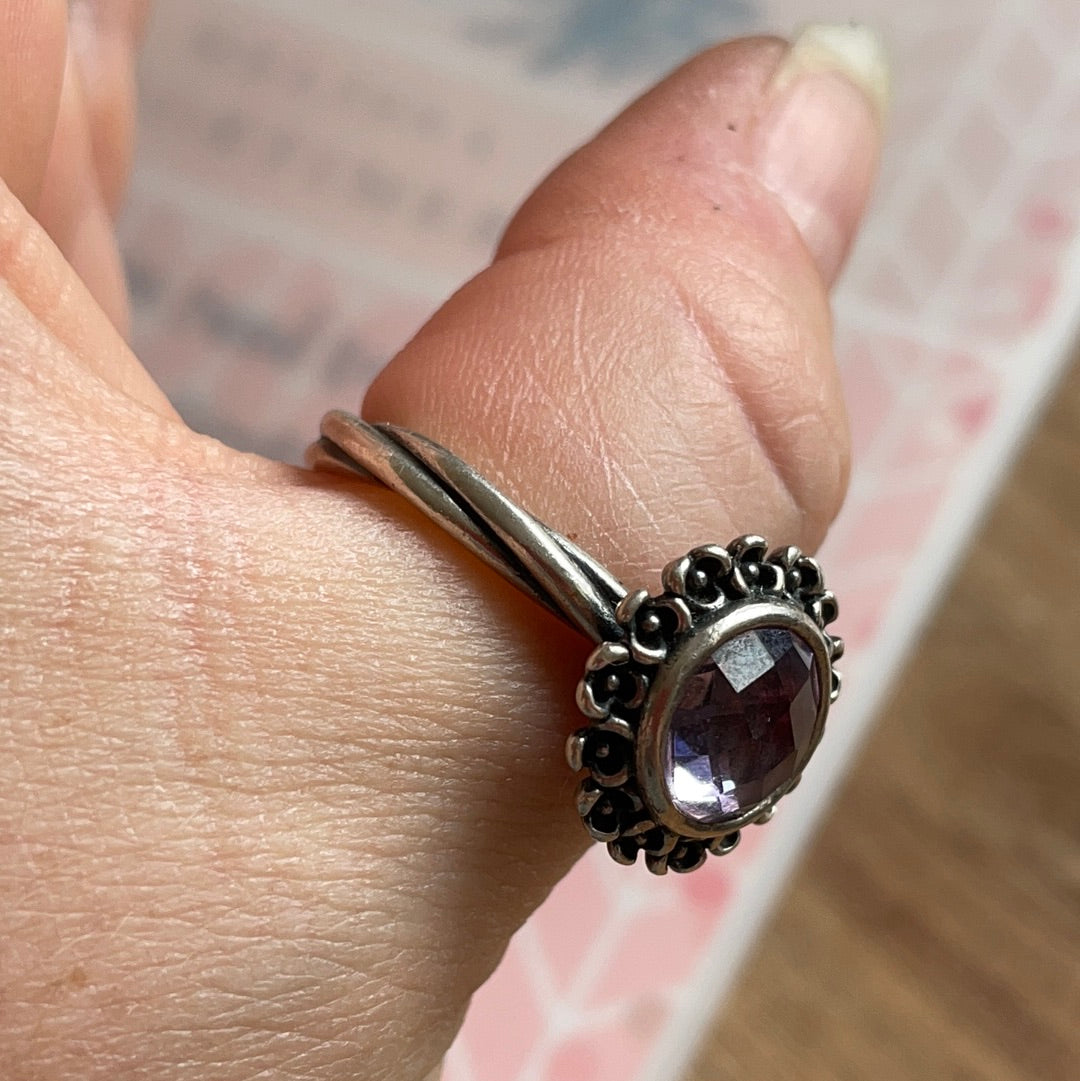 Genuine Pandora Purple Floral Elegance Stone Ring Size 62 HTF