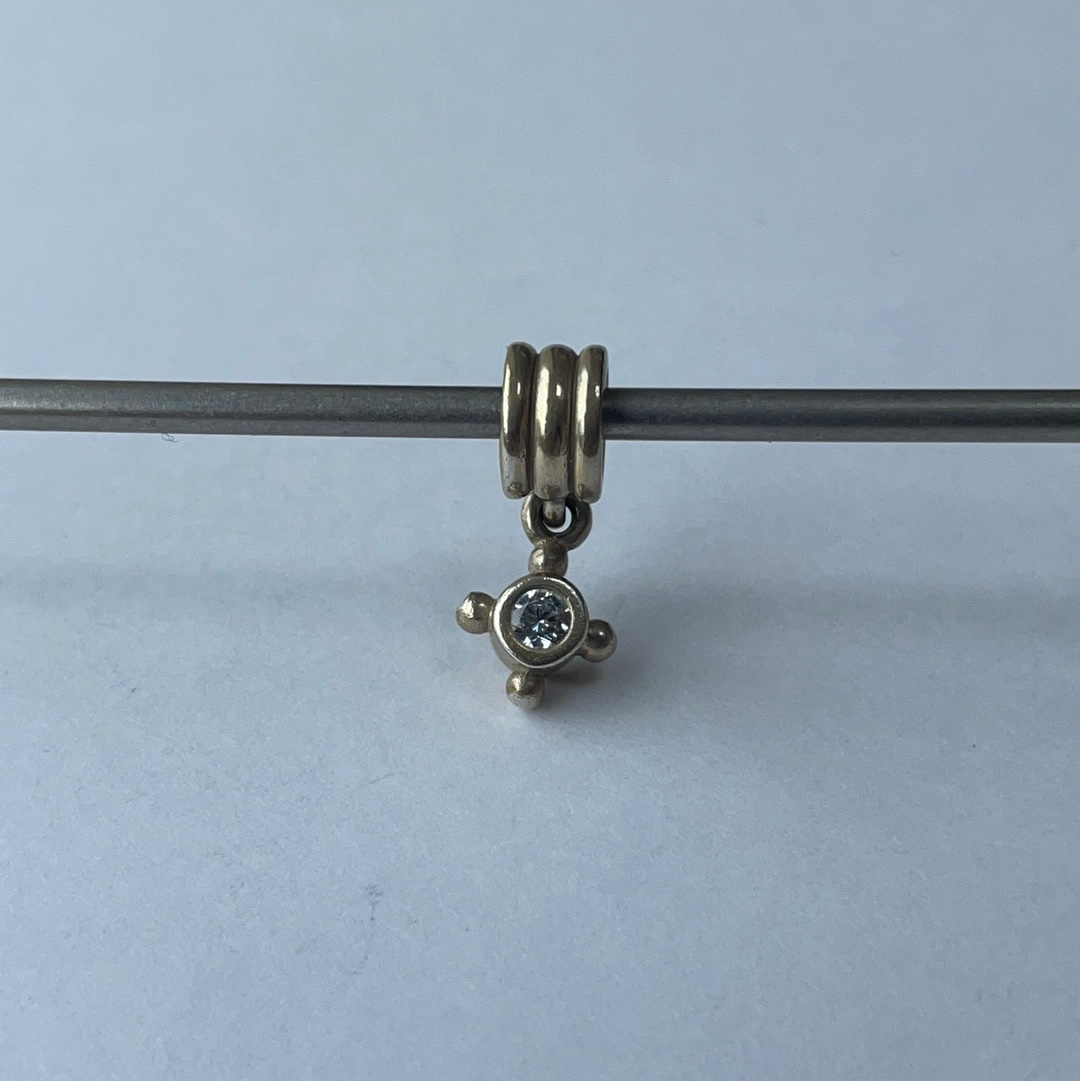 Genuine Pandora Diamond Shaped Dangle Charm with Clear Stone