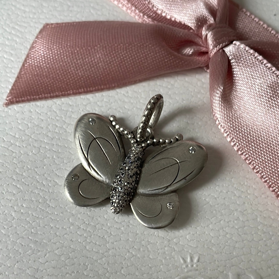 Genuine Pandora Large Pave Clear Stone Butterfly Pendant/ Charm