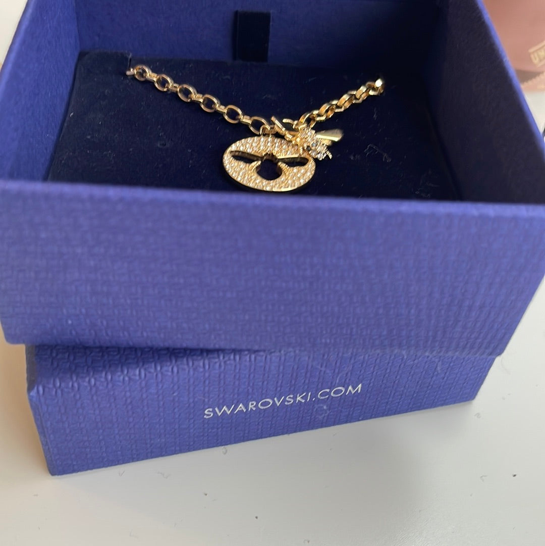 Genuine Swarovski Gold Queen Bee Honeycomb Chain Dangle Necklace 50cm