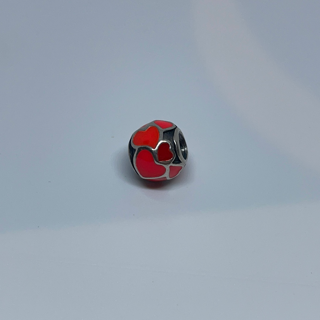 Genuine Pandora Orange Red Enamel Hearts Ball