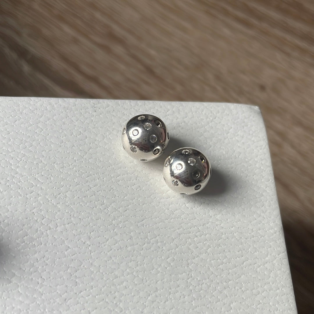 Genuine Pandora Pave Purple/ Clear Bangle Ends Caps Balls Screw On For Torque Bangle
