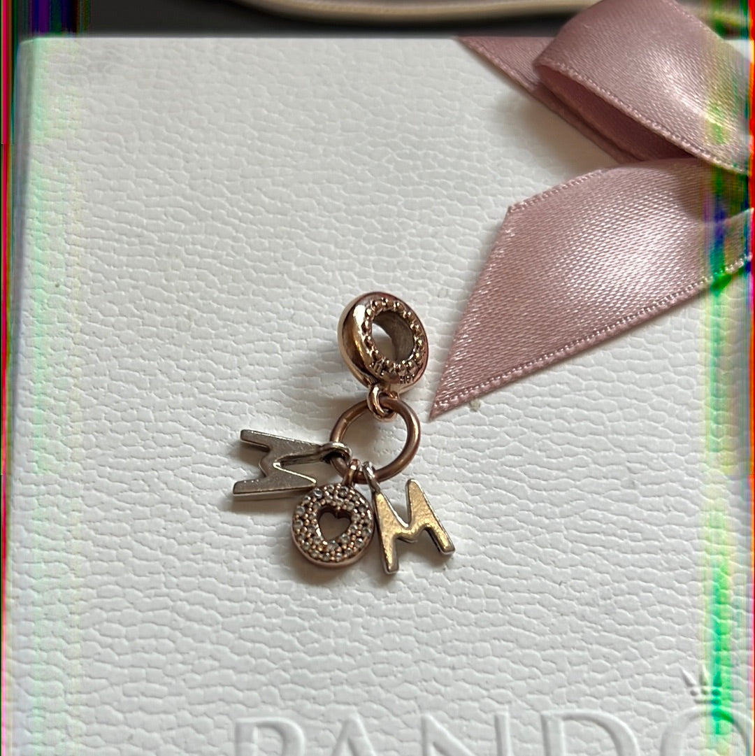 Genuine Pandora Rose Gold Mum Heart With Stone Pave Dangle