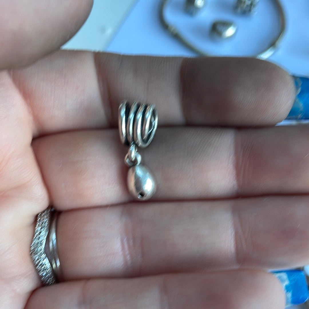 Genuine Pandora Pink Stone Rhodolite Rare Charm Two Tone HTF