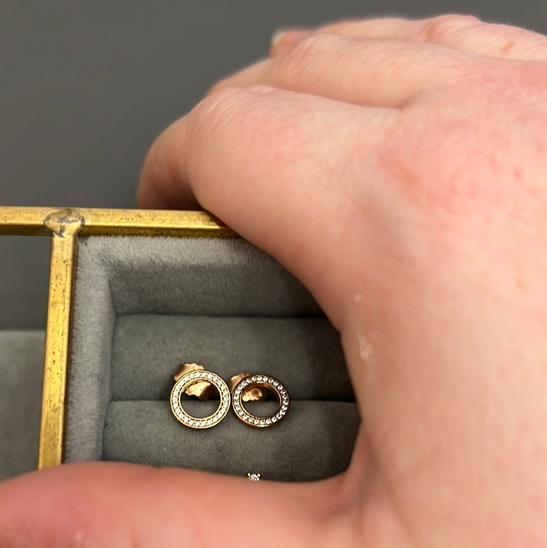 Genuine Pandora Rose Gold Circle Pave Sparkle Earrings