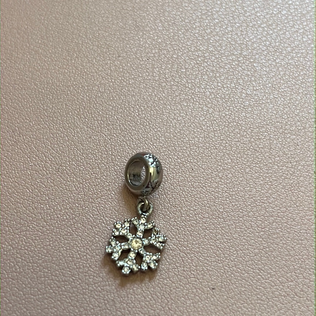 Sterling Silver Clear Pave Snowflake Dangle Charm