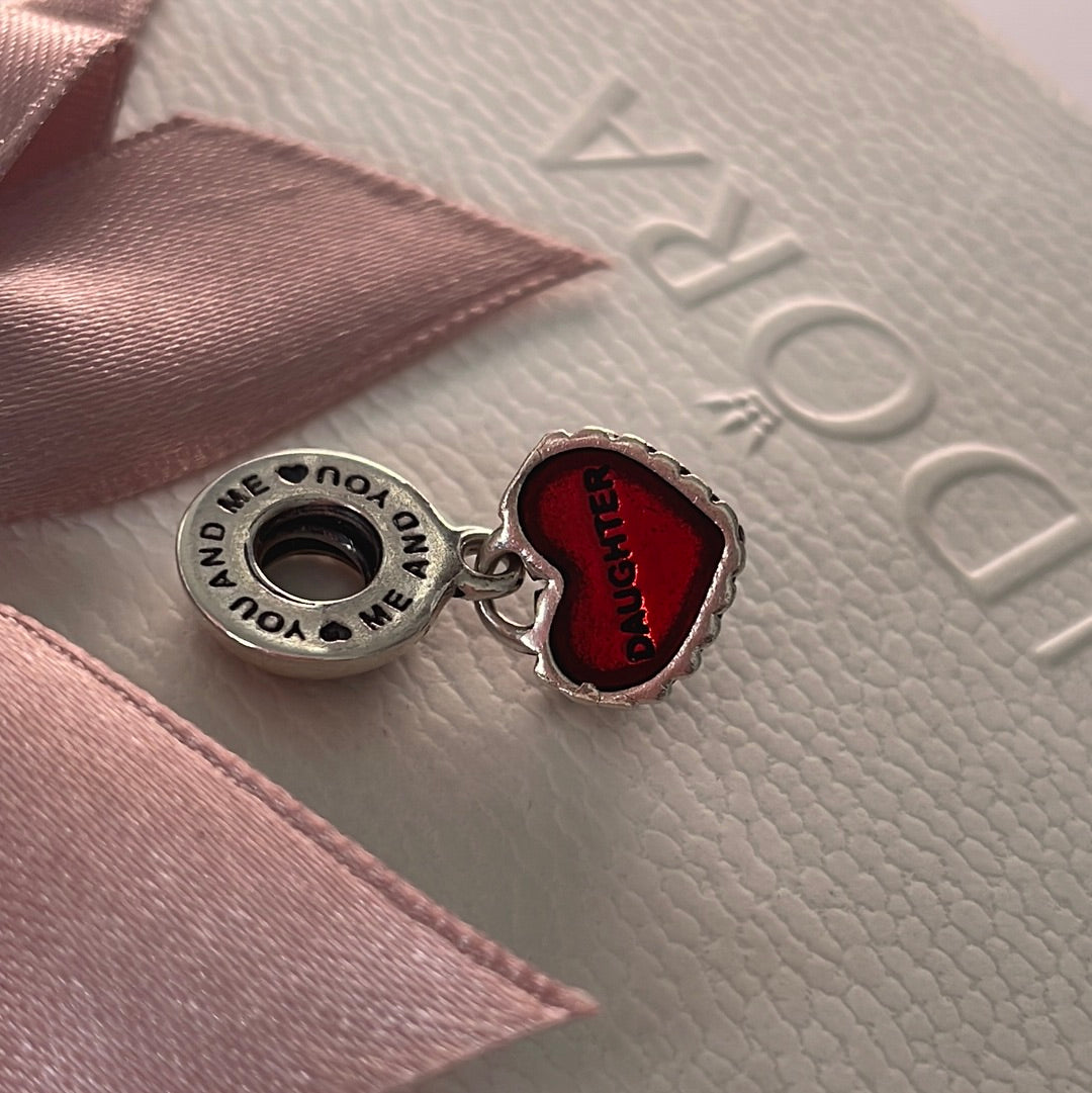 Genuine Pandora Red Enamel Heart Daughter Dangle Charm