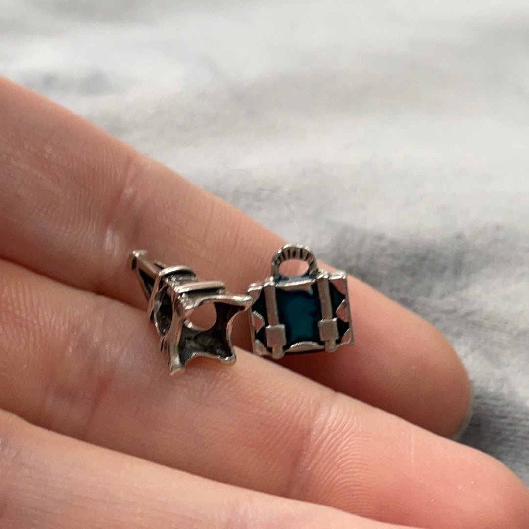 Unbranded Sterling Silver Travel Charms Eiffel Tower Paris France and Blue Enamel Suitcase