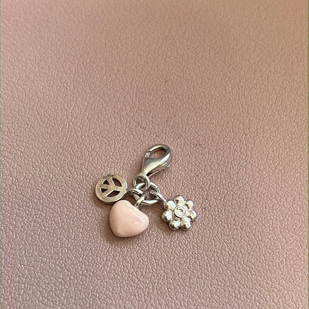 Genuine Thomas Sabo Enamel Heart, Flower, and Peace Symbol Clip Dangle Charm