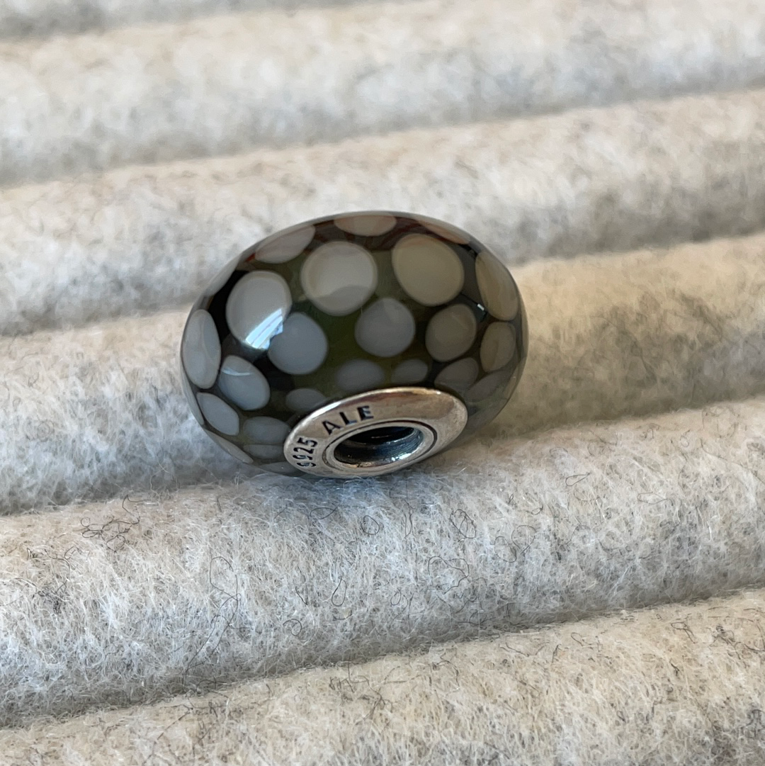 Genuine Pandora Giant XL Murano with Grey Spotted Dots. Large and Heavy and Retired RARE