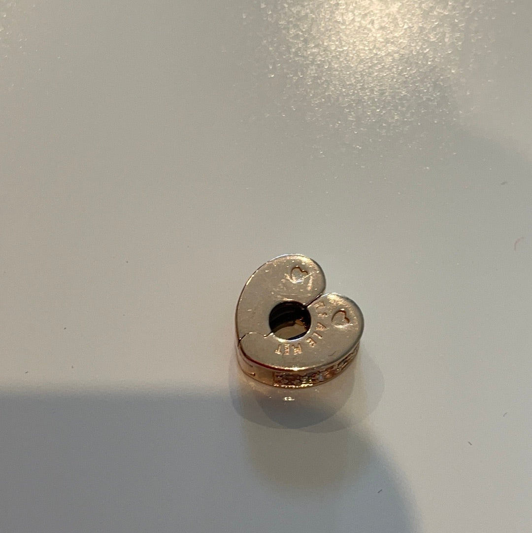 Genuine Pandora Rose Gold Pave Heart Clips With Silicone PAIR