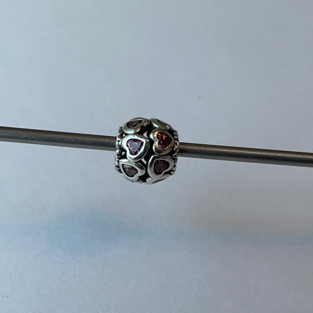 Genuine Pandora Pink/ Clear/ Rose Gold Heart Cz Open Work Charm