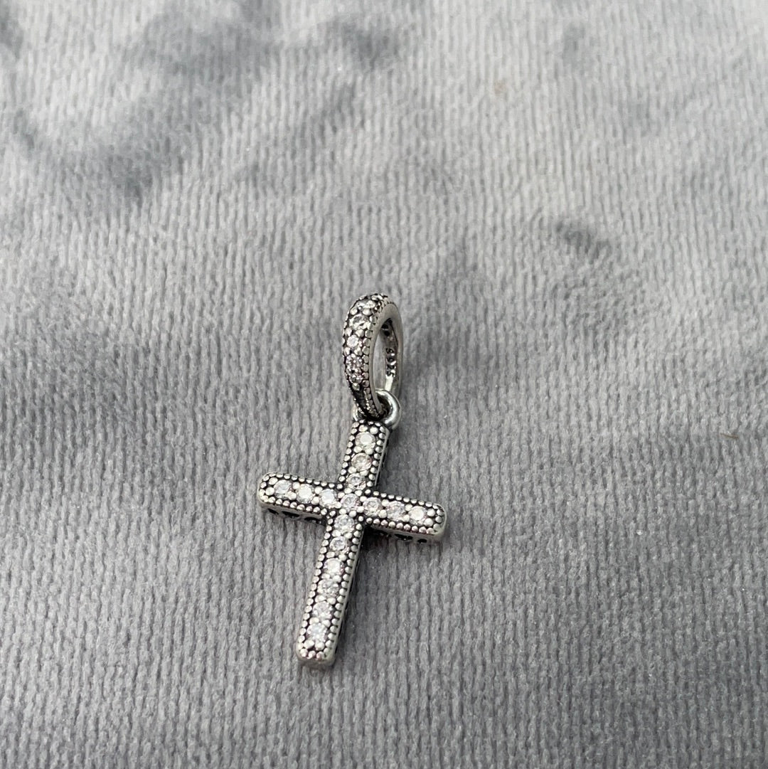 Genuine Pandora Pave Cross Sparkle Dangle Charm Radiant Hearts Pendant