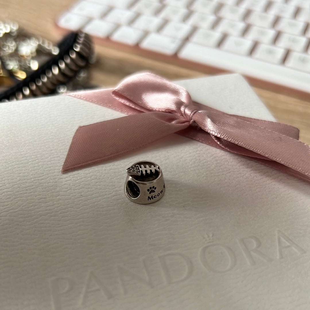 Genuine Pandora Pave Cat Bowl Charm Meow