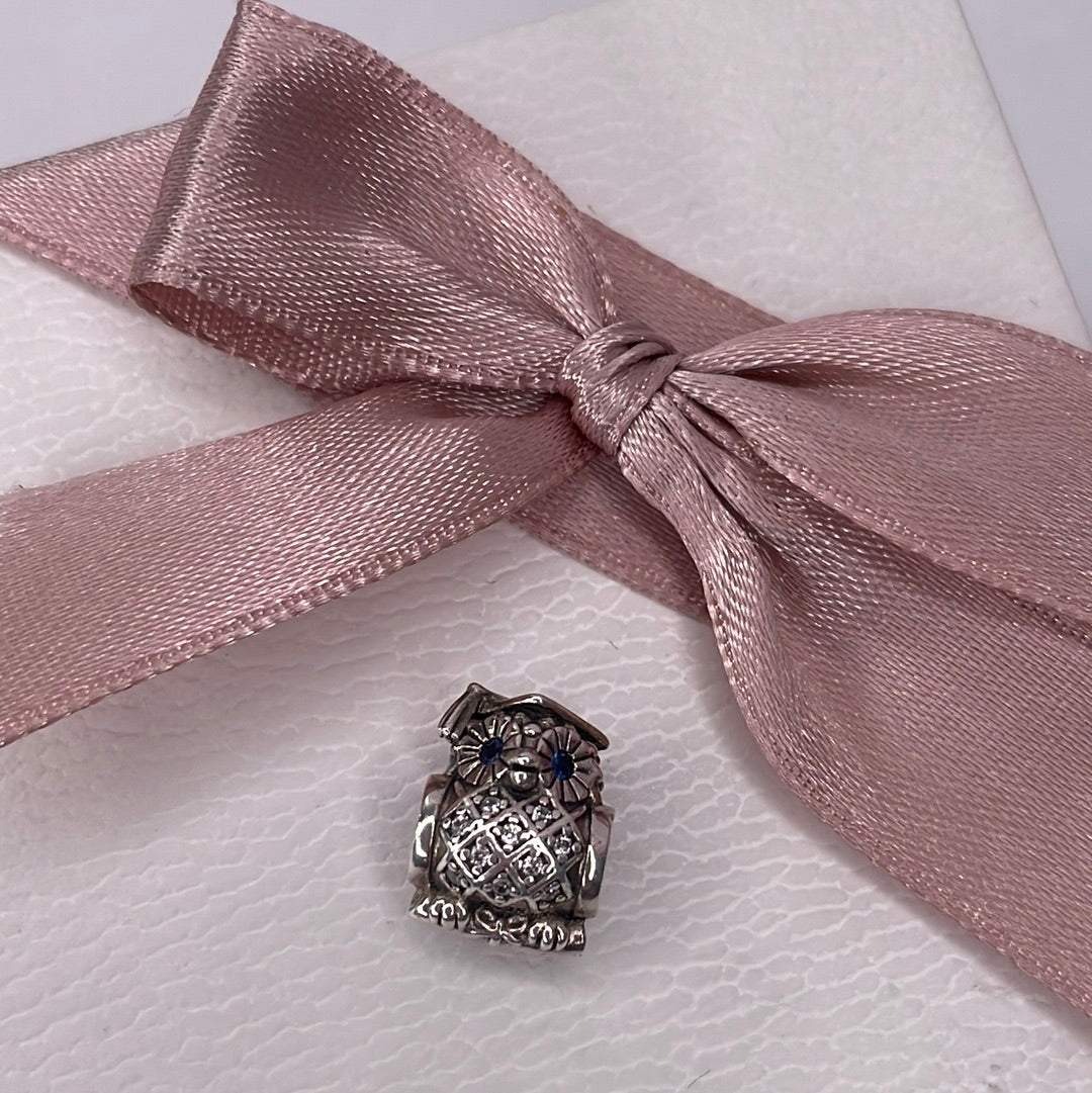 Genuine Pandora Graduation Owl With Blue CZ Eyes Charm