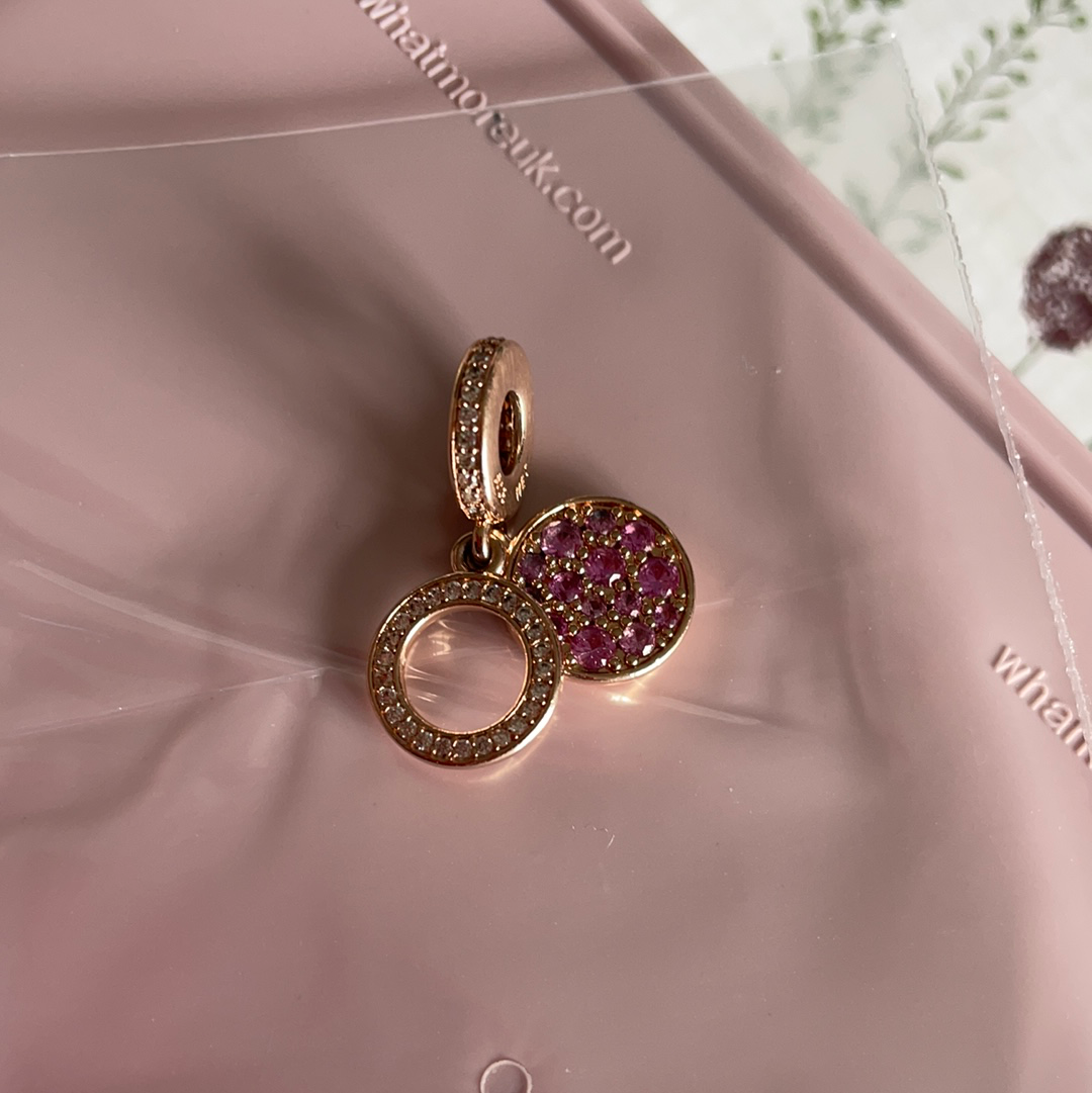 Genuine Pandora Rose Gold Pave Double Circle Pink CZ Dangle Charm