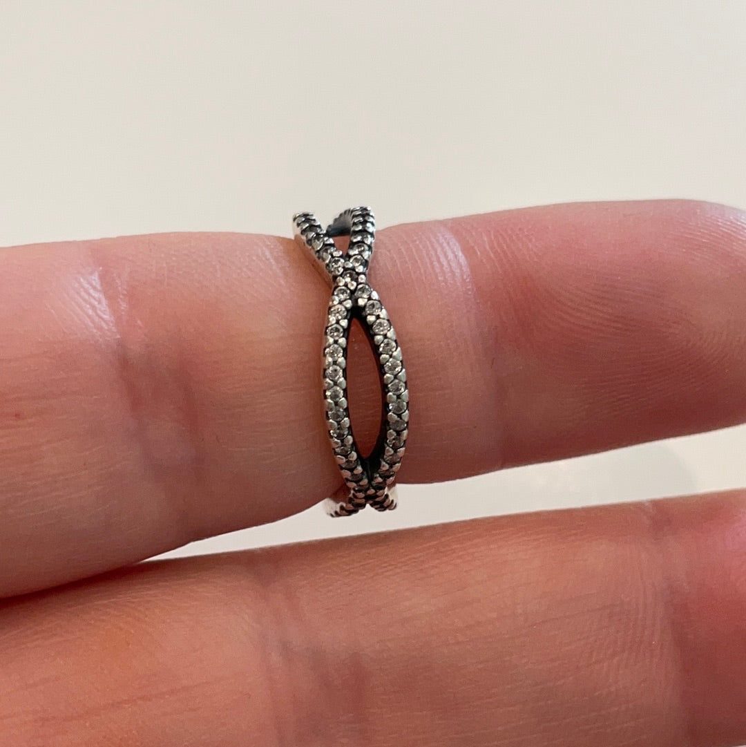Genuine Pandora Dazzling Clear Pave Crossover CZ Ring Size 58
