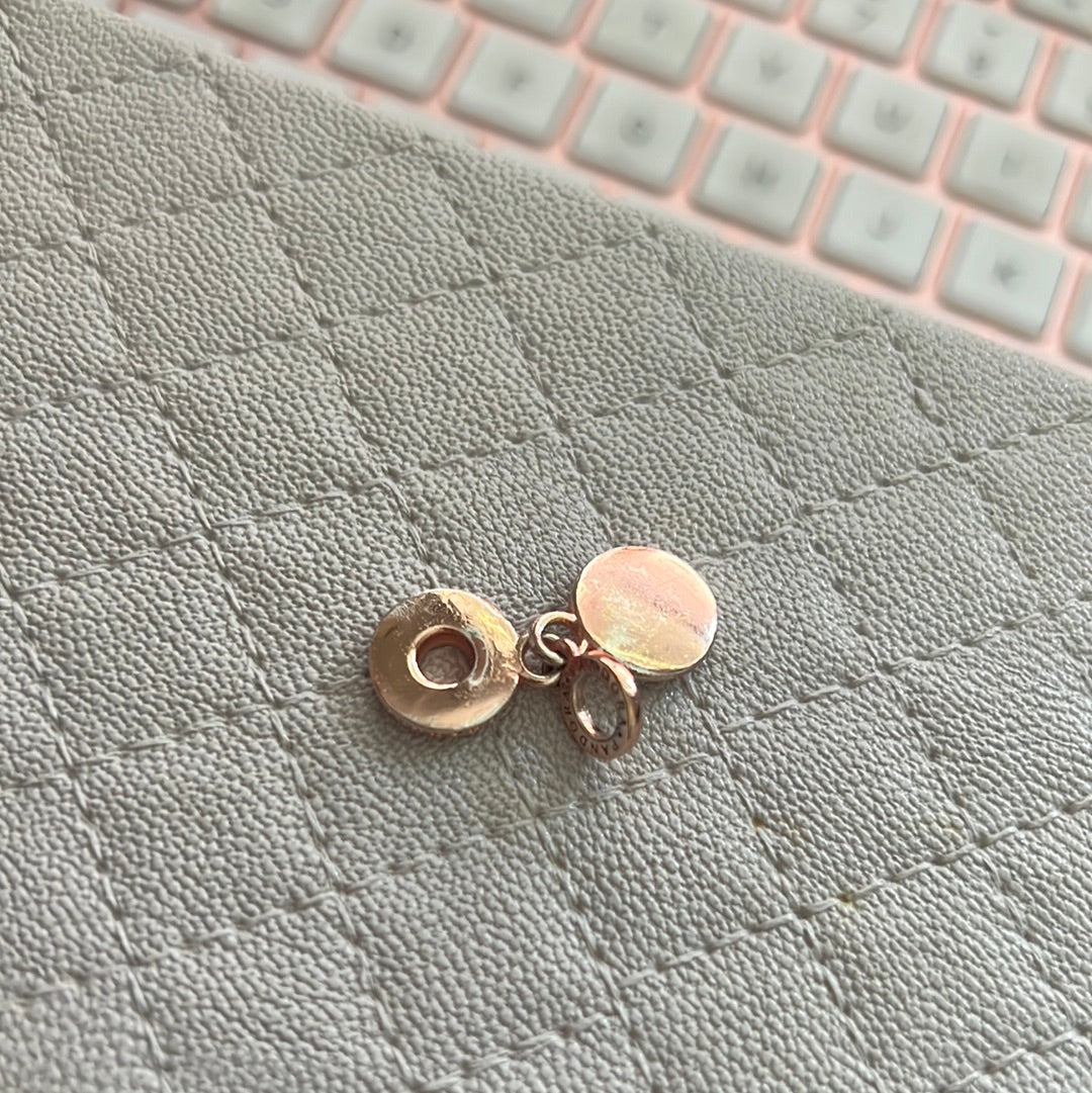 Genuine Pandora Rose Gold Pave Crown O Circle Pink Enamel Dangle Charm