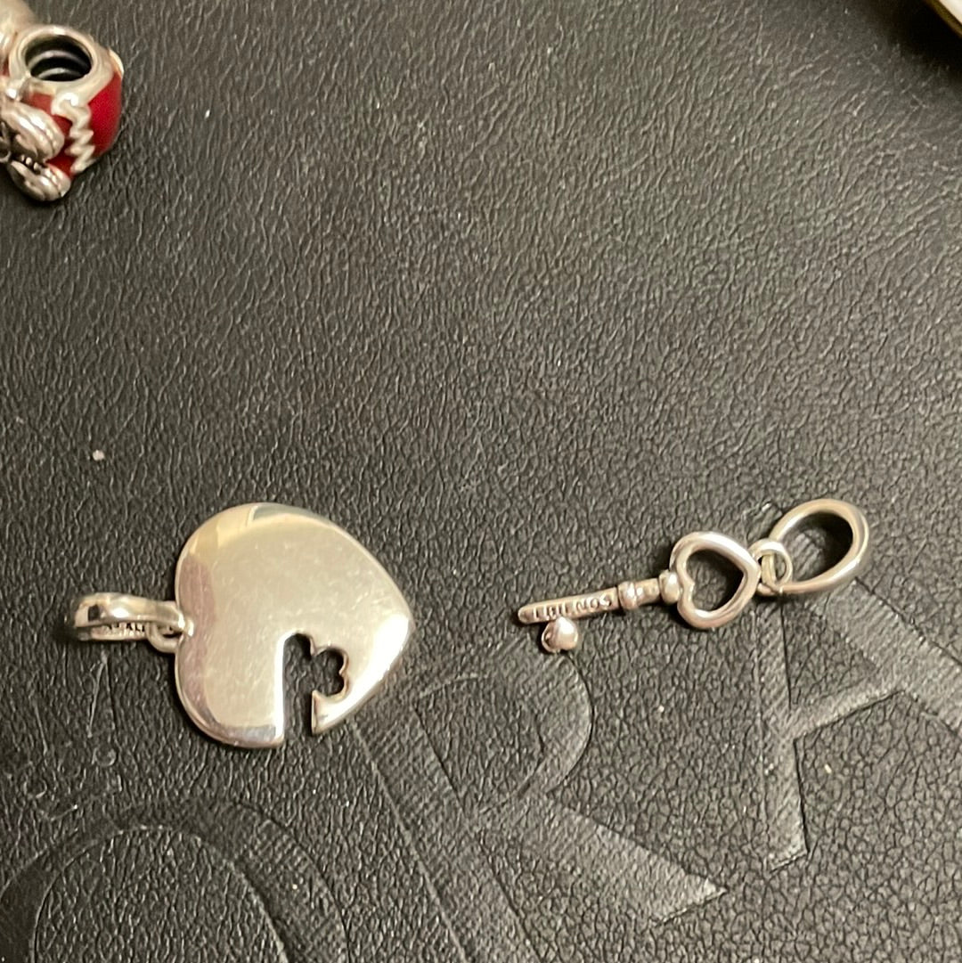 Genuine Pandora Best Friends Heart and Key Dangle Charm 2 x Charms