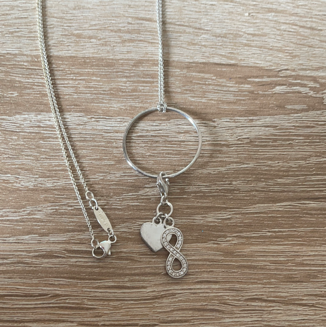 Genuine Thomas Sabo Beautiful Necklace With O Pendant and Infinity and Heart Clip Charm