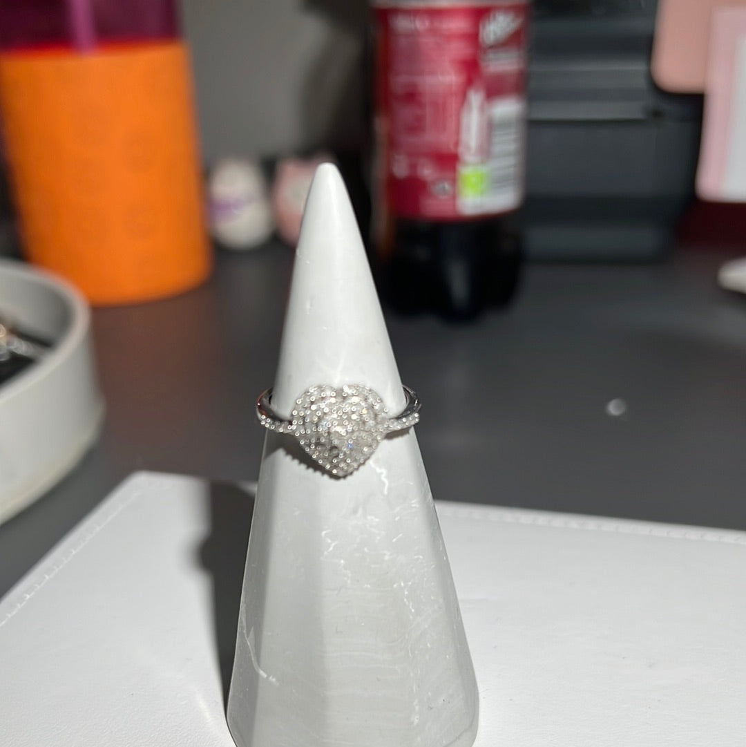 Sterling Silver Pave Heart Clear CZ Stone Ring Size 58 (R)