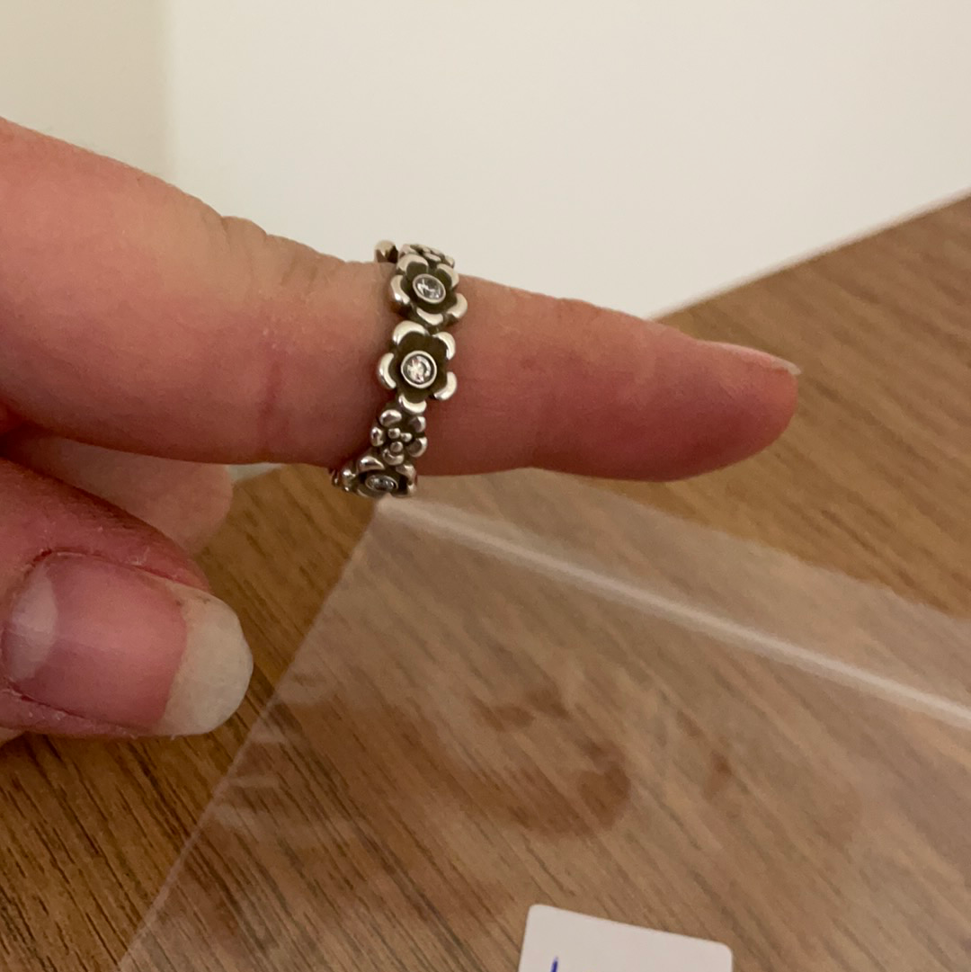 Genuine Pandora Flower Floral Band Ring With CZ Size 50