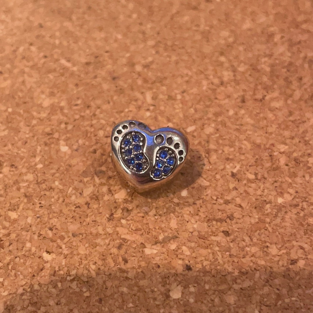 Sterling silver boy blue footprint charm