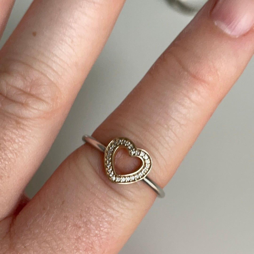 Genuine Pandora Pave Openwork Gold Open Heart Ring Size 54